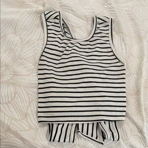 Black and White Striped Tank Top, Crop Top, Tie back